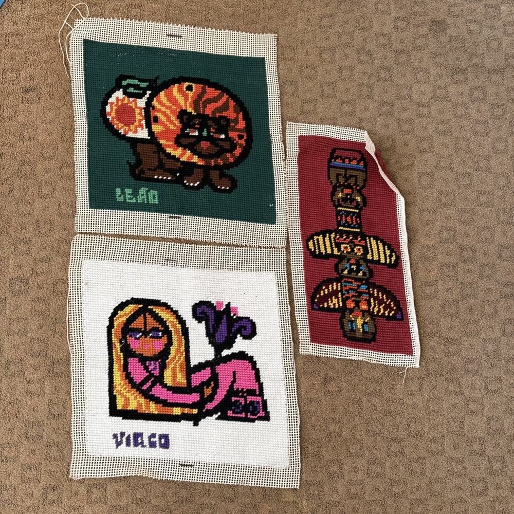 VTG Stitchworks UNFINISHED needlepoint Canvas Inka Folk Art Beautiful